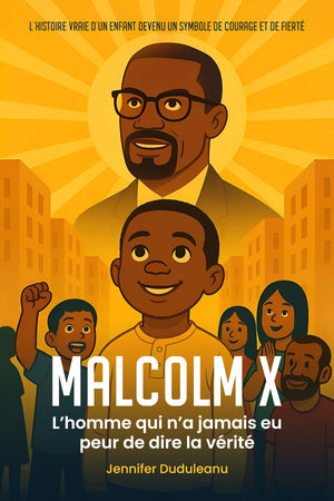 Couverture du livre pour enfants "Malcolm X – L'homme qui n'a jamais eu peur de dire la vérité"