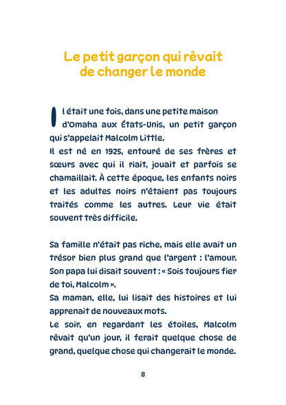 Couverture du livre pour enfants "Malcolm X – L'homme qui n'a jamais eu peur de dire la vérité"